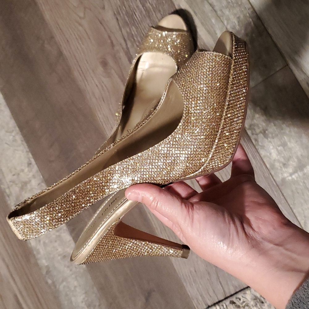 Sparkly Gold Slingback Heels - Size 8